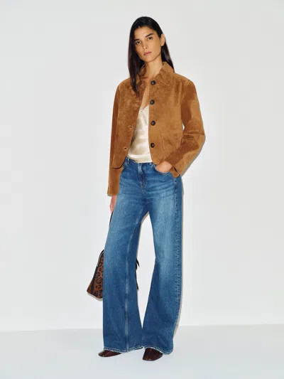 Reformation Veda Eliana Suede Jacket Natural Large In Orange