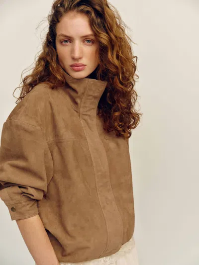 Reformation Veda Kendall Suede Jacket Natural Xxs In Brown