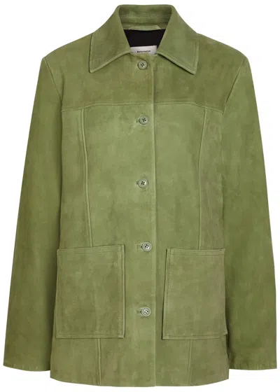 Reformation Veda Lincoln Panelled Suede Jacket In Green
