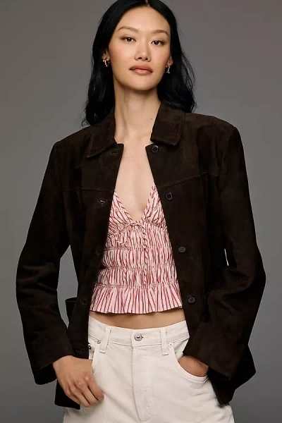 Reformation Veda Lincoln Suede Shirt Jacket In Brown