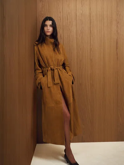 Reformation Veda Lyla Suede Trench In Brown