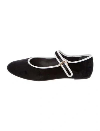 Pre-owned Reformation Velvet Mary Jane Flats In Black