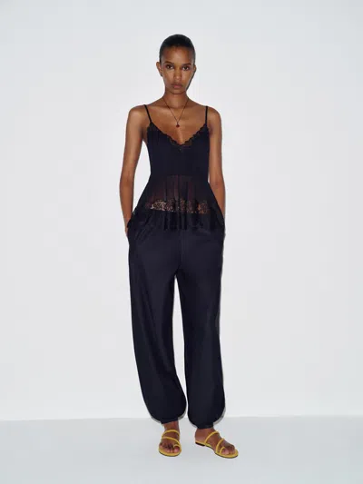 Reformation Verity Top Black Lace 8 In Blue