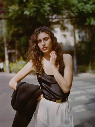 Reformation Veya Silk Top Black Large