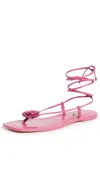 REFORMATION VICKY LACE UP ROSETTE LEATHER SANDALS STRAWBERRY WINE ROSETTE