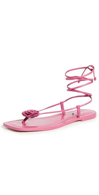 Reformation Vicky Lace Up Rosette Leather Sandals Strawberry Wine Rosette