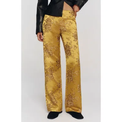 Reformation Vida Floral Brocade Satin Pants In Yellow