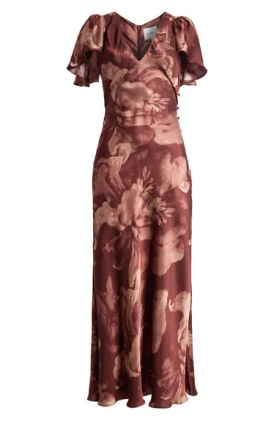 Reformation Vida Flutter Sleeve Satin Dress In Siena