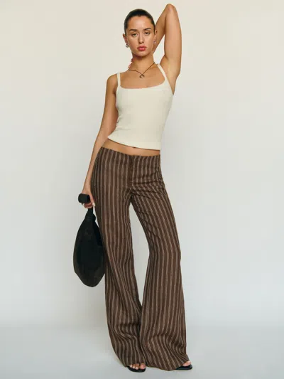 Reformation Vida Linen Low Rise Pant In Boardwalk Stripe