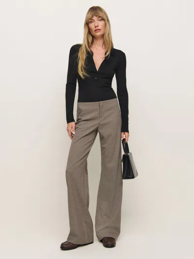 Reformation Vida Low Rise Pant In Brown Check