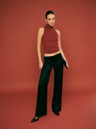 Reformation Vida Satin Low Rise Pant Black 12 In Red