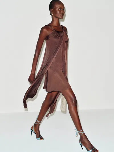Reformation Vintage Valentino Draped Dress Brown