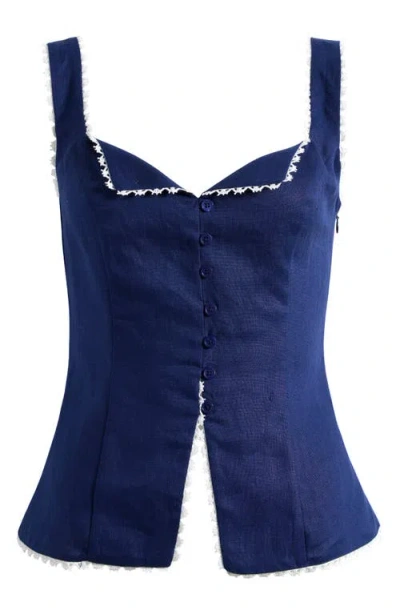 Reformation Viola Linen Button-up Top In Danube