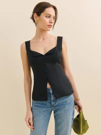 Reformation Viola Linen Top In Black