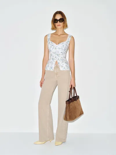 Reformation Viola Linen Top Ivory 4 In Blue