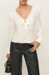 Reformation Vivia Embroidered Scallop Top In Pink