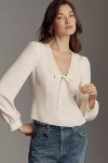 Reformation Vivia Embroidered Scallop Top In Beige