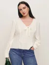 Reformation Vivia Embroidered Scallop Top In Gossamer