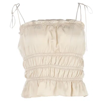 Reformation Viviana Ruffled Smocked Camisole Top In Ivory Silk In Neutral