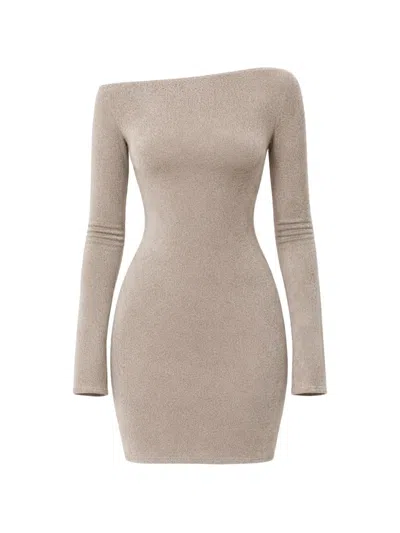 Reformation Vivien Long-sleeve Knit Mini Dress In Neutral