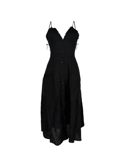 Pre-owned Reformation V-neck Button-front Dress In Black