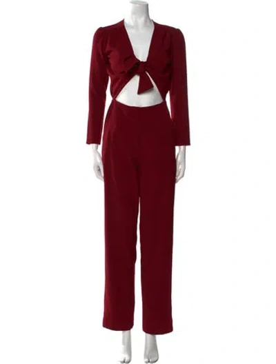Pre-owned Reformation V-neck Jumpsuit In Burgundy
