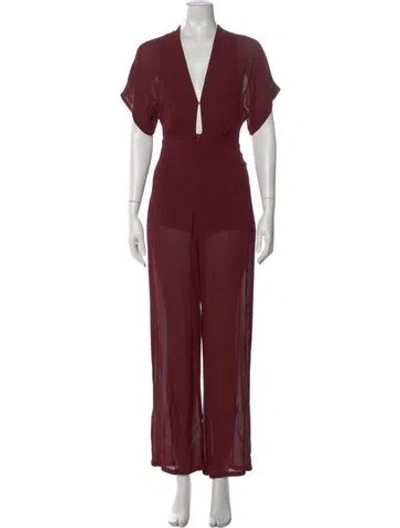 Pre-owned Reformation V-neck Jumpsuit In Burgundy