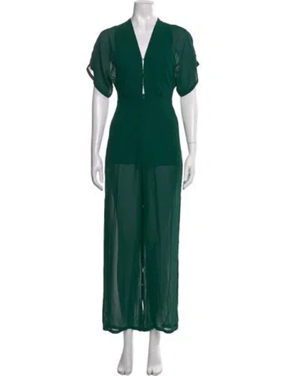 Pre-owned Reformation V-neck Jumpsuit In Green