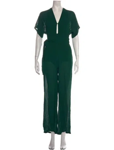 Pre-owned Reformation V-neck Jumpsuit In Green