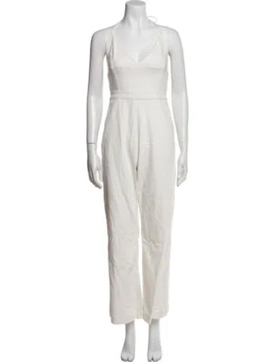 Pre-owned Reformation V-neck Jumpsuit In White