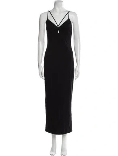 Pre-owned Reformation V-neck Long Dress In Black