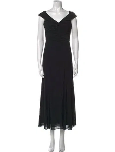 Pre-owned Reformation V-neck Long Dress In Black