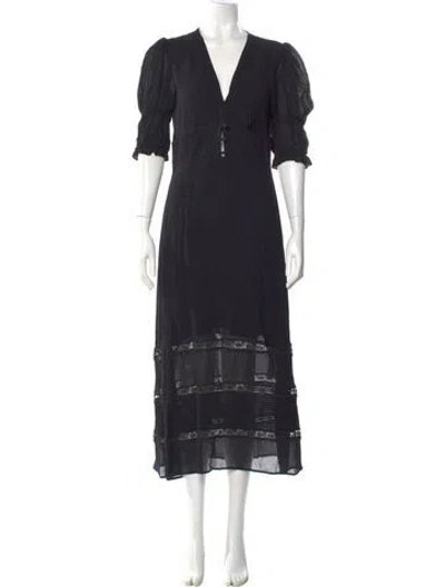 Pre-owned Reformation V-neck Long Dress In Black