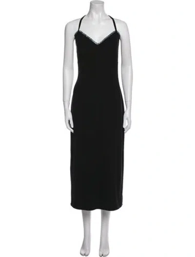 Pre-owned Reformation V-neck Long Dress In Black