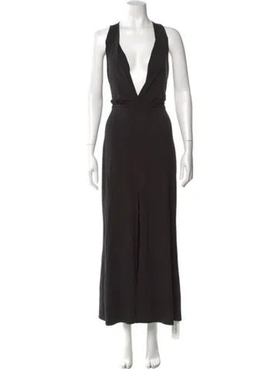 Pre-owned Reformation V-neck Long Dress In Black