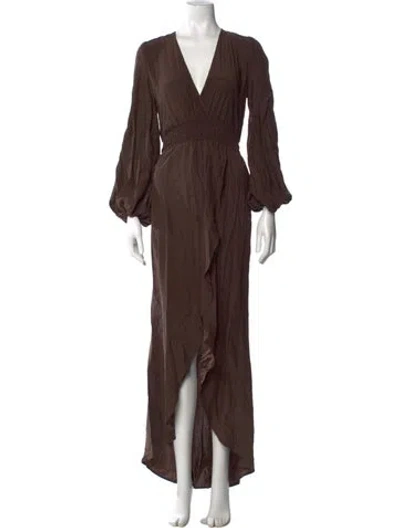 Pre-owned Reformation V-neck Long Dress In Brown