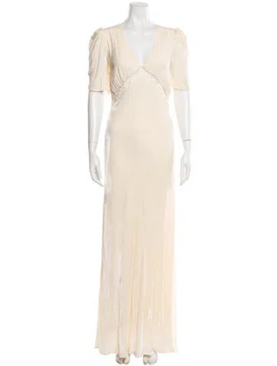 Pre-owned Reformation V-neck Long Dress In Neutral