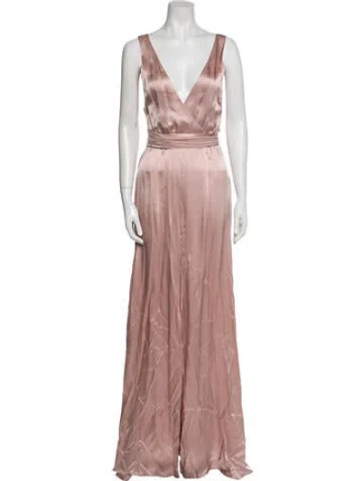 Pre-owned Reformation V-neck Long Dress In Pink