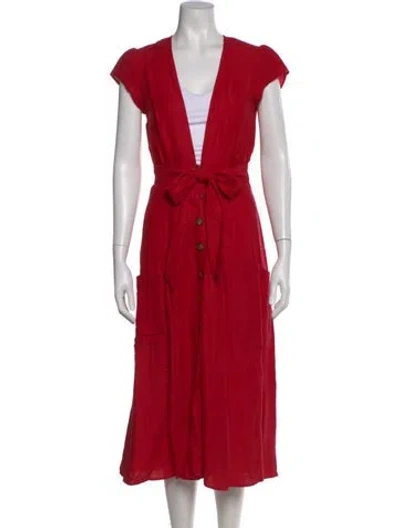 Pre-owned Reformation V-neck Long Dress In Red