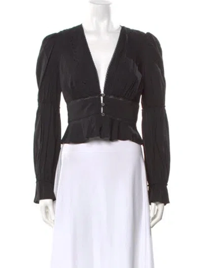 Pre-owned Reformation V-neck Long Sleeve Blouse In Black