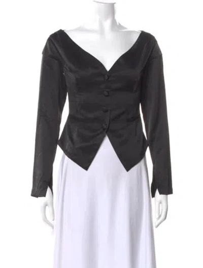 Pre-owned Reformation V-neck Long Sleeve Blouse In Black