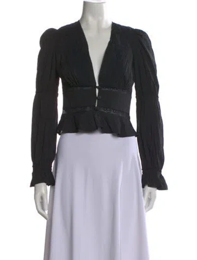 Pre-owned Reformation V-neck Long Sleeve Blouse In Black