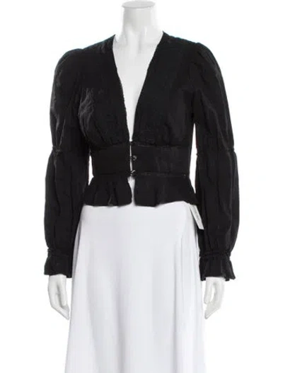 Pre-owned Reformation V-neck Long Sleeve Blouse In Black