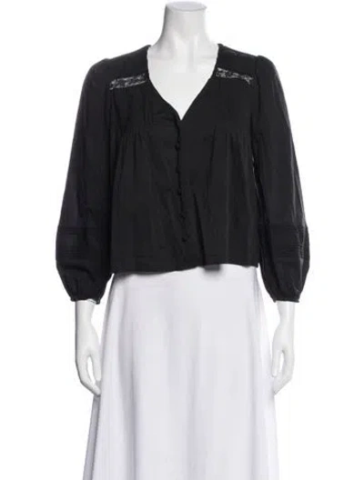 Pre-owned Reformation V-neck Long Sleeve Blouse In Black