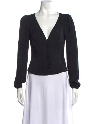 Pre-owned Reformation V-neck Long Sleeve Blouse In Black