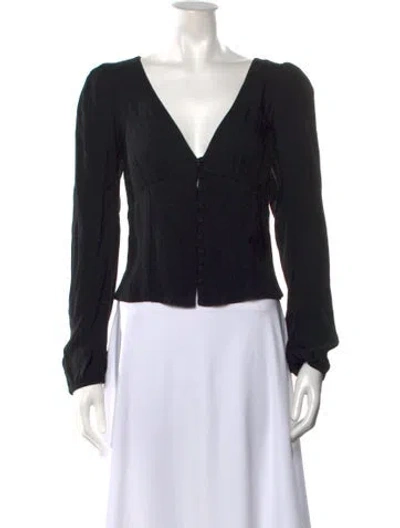 Pre-owned Reformation V-neck Long Sleeve Blouse In Black
