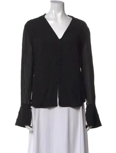 Pre-owned Reformation V-neck Long Sleeve Blouse In Black
