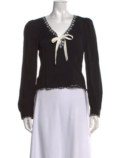 Pre-owned Reformation V-neck Long Sleeve Blouse In Black