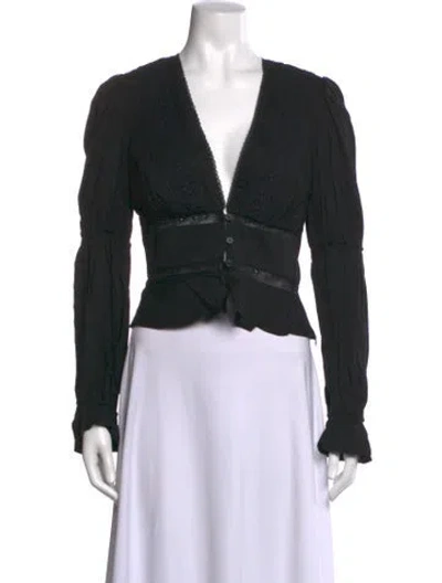 Pre-owned Reformation V-neck Long Sleeve Blouse In Black