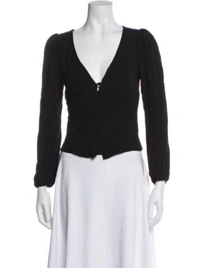 Pre-owned Reformation V-neck Long Sleeve Blouse In Black
